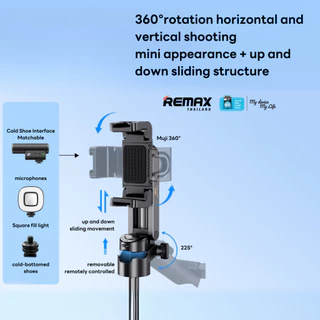 Remax Selfie stick mini P80 - ไม้เซลฟี่ หมุน 360 องศา เชื่อมต่อบลูทูธ มาพร้อมสายคล้อง