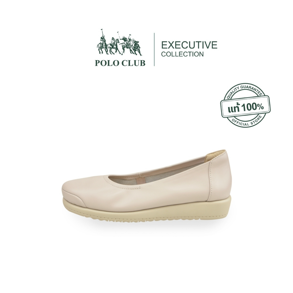 POLO CLUB รองเท้าหนัง รุ่นP1949 สีเบจ | รองเท้าคัดชูผู้หญิง เสริมส้นดานใน 0.5 นิ้ว