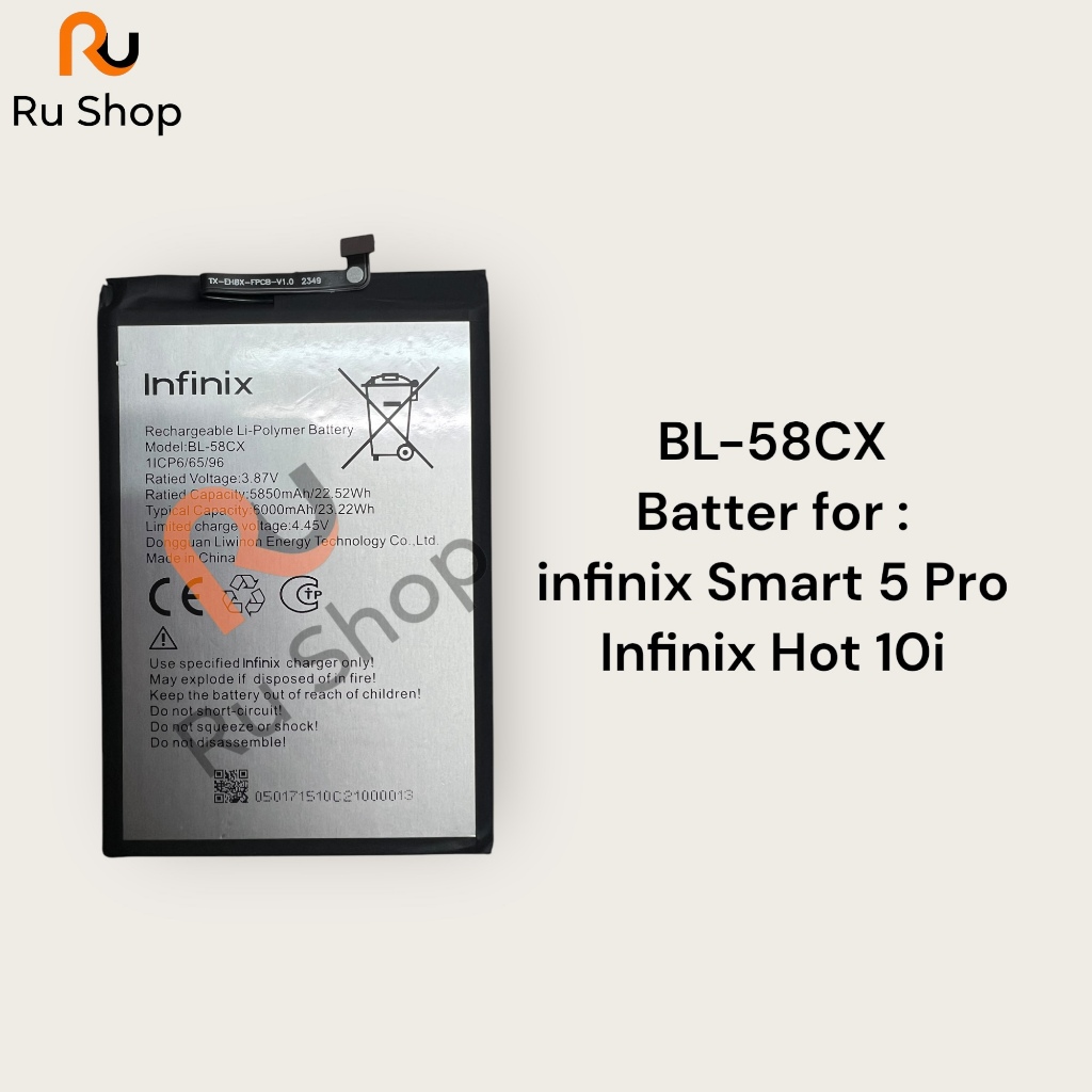 แบตเตอรี่ infinix Smart 5 Pro / Infinix Hot 10i BL-58CX 6000mAh รับประกัน 3 เดือน