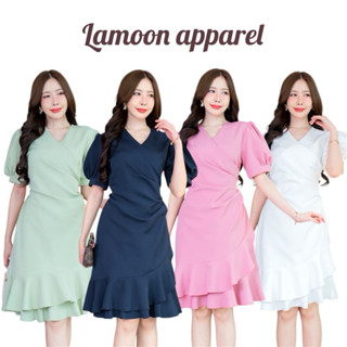 Calorina dress เดรสแขนพองแต่งระบาย 2 ชั้น ป้าย modish