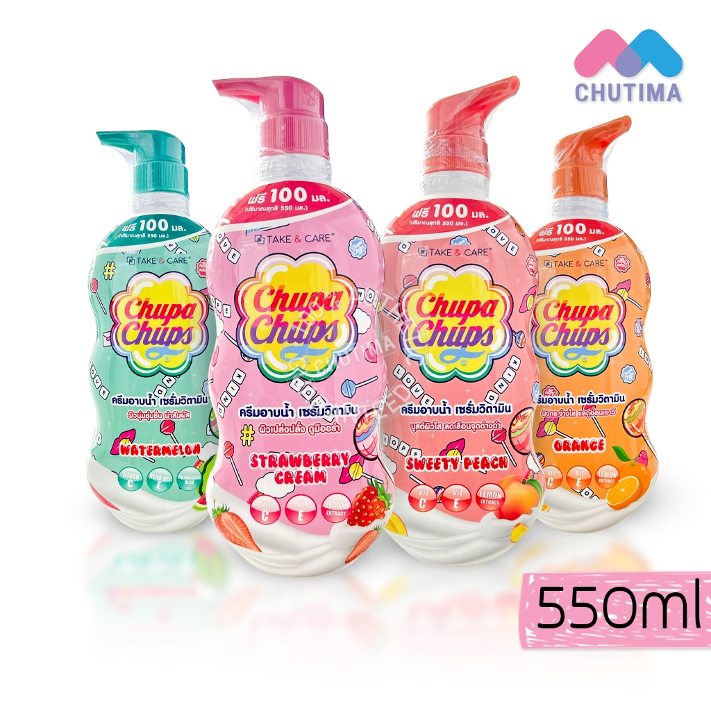 ครีมอาบน้ำ จูปา จุ๊ปส์ กลิ่นผลไม้ ผิวนุ่มลื่น ไม่แห้งตึง Chupa Chups Take & Care Bath and Shower 550ml.