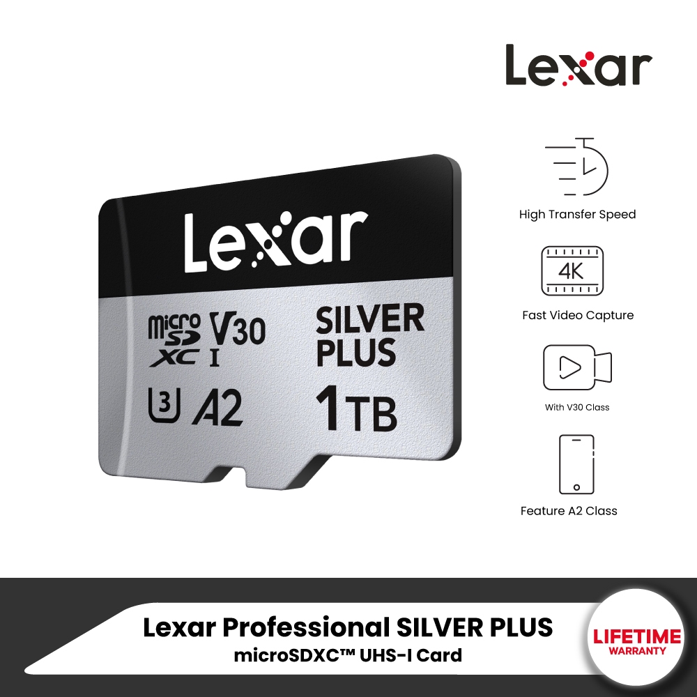 Lexar Professional Silver Plus microSD Card 1TB (ไมโครเอสดีการ์ด) Read 205MB/s Write150MB/s (LMSSIPL001T-BNANG)