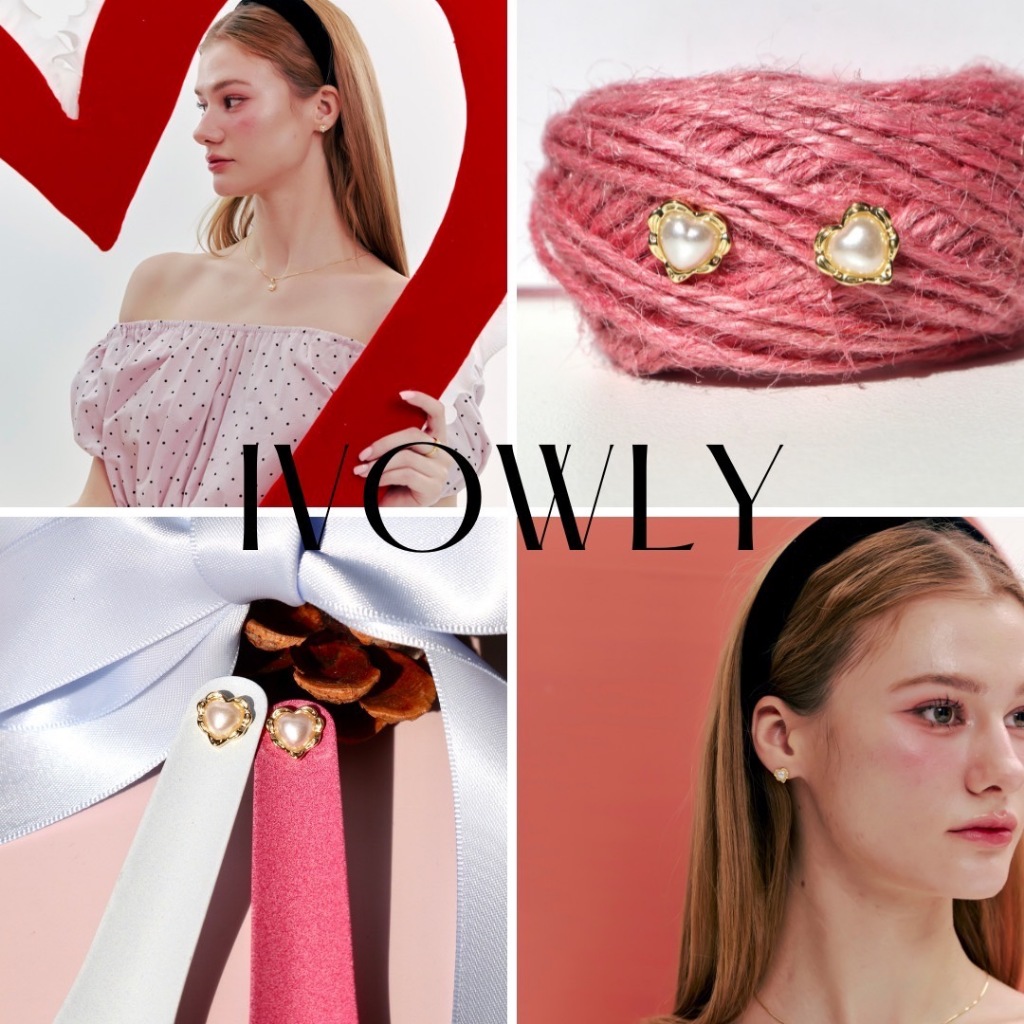 ivowly-Eggshell heart earring ต่างหูหัวใจมุก