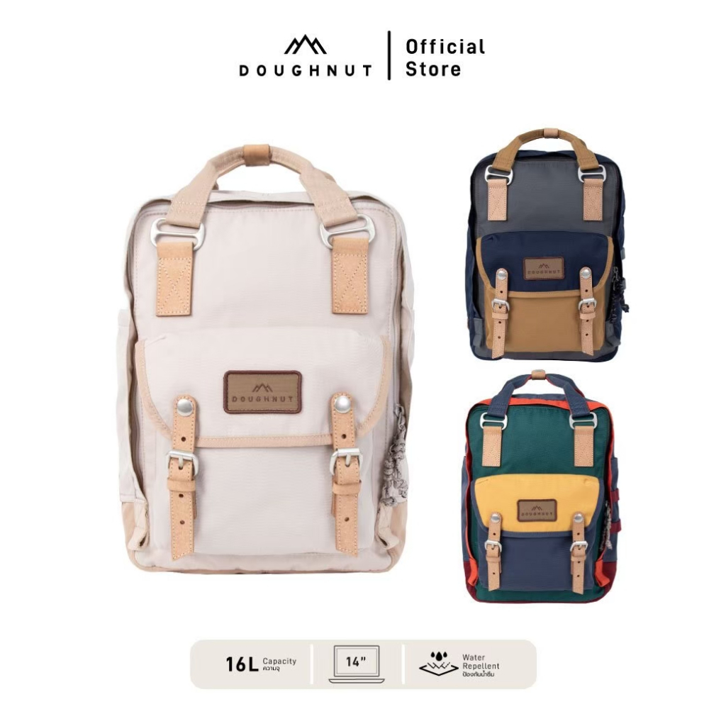 DOUGHNUT รุ่น Macaroon 16L Happy Camper Series กระเป๋าเป้โดนัท สารพัดช่องจัดเก็บ สายสะพายบุนวม อะไหล่หนังแท้ ทนทาน