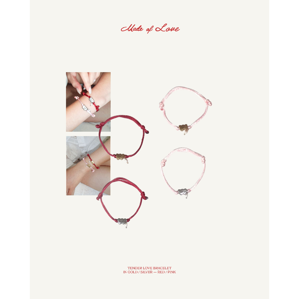nice try studio - Tender Love Bracelet - Made of Love Collection กำไลเชือก ไหมญี่ปุ่น ชาร์มหัวใจและไข่มุกแท้ #074