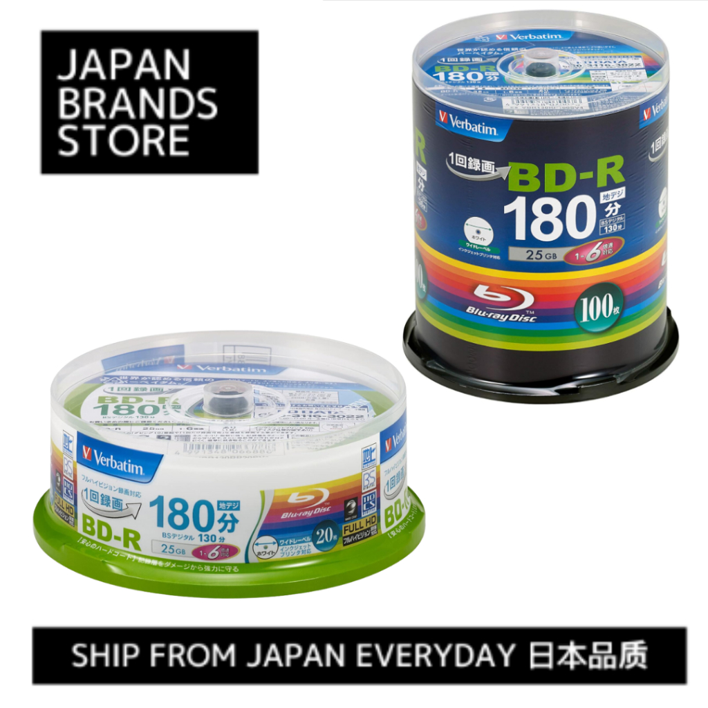 [Ship from Japan Direct]Verbatim Record-Once Blu-ray Discs, BD-R, 25GB, White Printable, Single-Sided, Single Layer, 1-6x Speed, 20 Discs/100 Discs