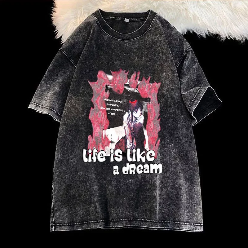 เสื้อฟอกวินเทจผู้หญิงเท่ๆ oversize ผ้าฝ้าย 100%เสื้อผ้าแฟชั่นสไตล์เกาหลี สไตล์ฮิปฮอป เสื้อยืดคู่กับแฟนไซร์ใหญ่ชายหญิง thumbnail 9