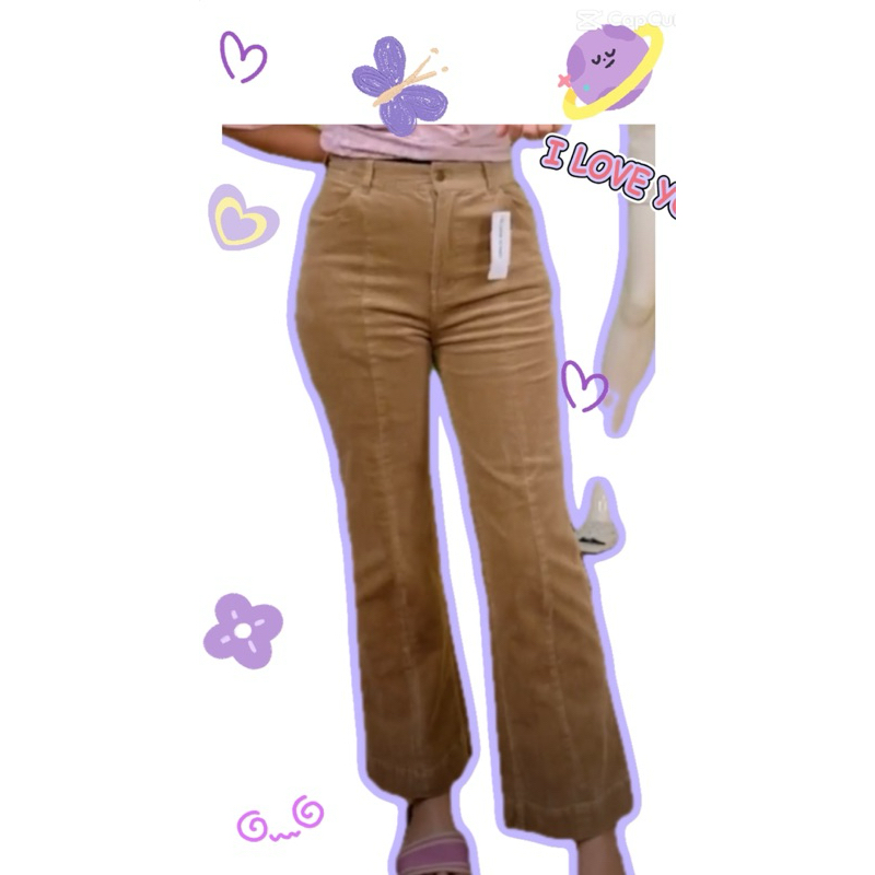 [พร้อมส่ง] กางเกงยีนส์ผ้าลูกฟูกสีน้ำตาลอ่อน แต่งคอร์เซ็ตด้านหลังแบรนด์ญี่ปุ่นAS KNOW AS PINKYของแท้💯