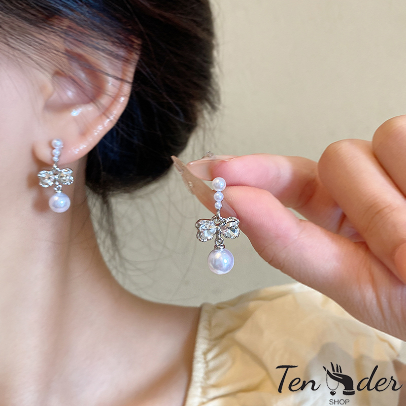 COD-ส่งเร็วจากไทย🎀ต่างหูสตั๊ด Bow Pearl ละเอียดอ่อนหวาน สไตล์หรูหราแสง สำหรับผู้หญิง เครื่องประดับแฟชั่น ไม่ทําให้แพ้ง่า
