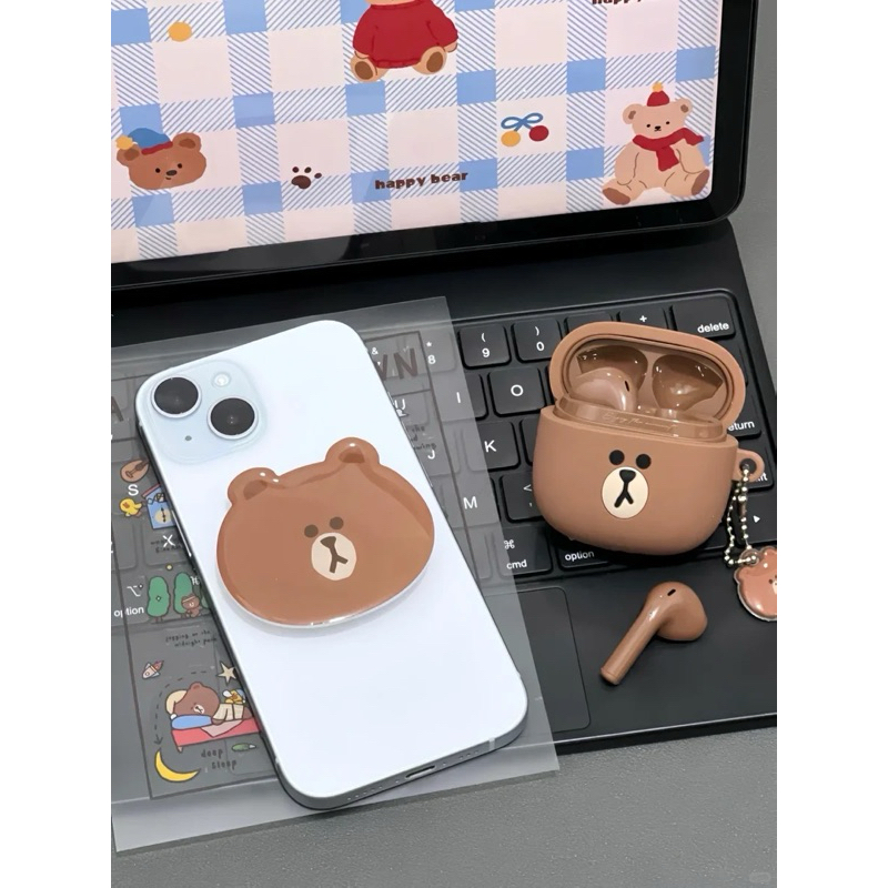 ลายหมีบราวน์พร้อมส่งค่ะ ✅เซทหูฟังบลูทูธไร้สาย พร้อมอุปกรณ์อื่นๆ