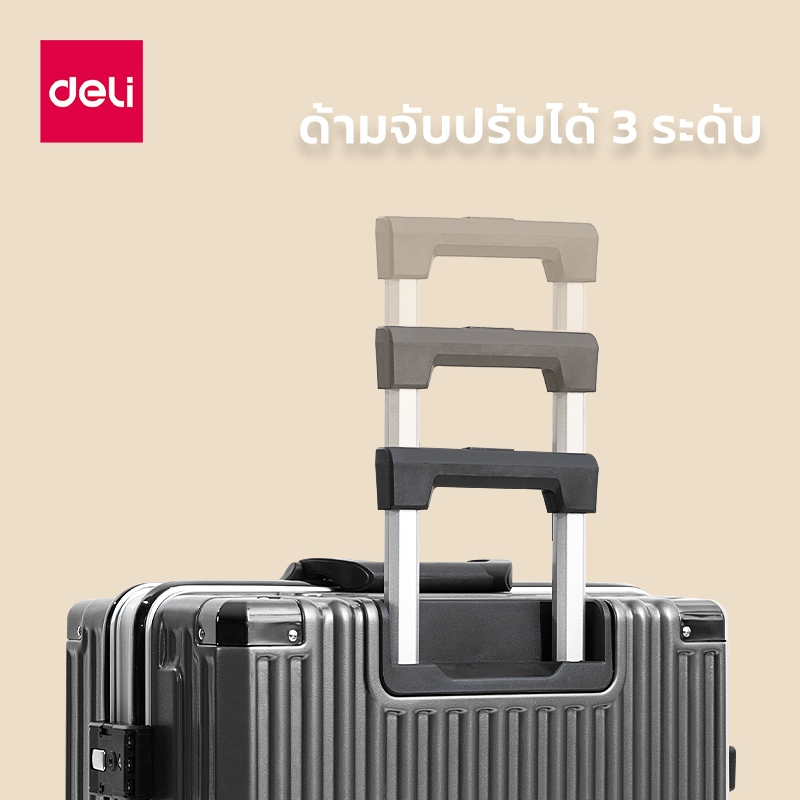 Deli กระเป๋าเดินทาง กระเป๋าลาก ล็อคคู่พิเศษ โฉมใหม่โครงสร้างอลูมิเนียม แข็งแรง รับประกัน1ปี Suitcase - รูปที่ 7