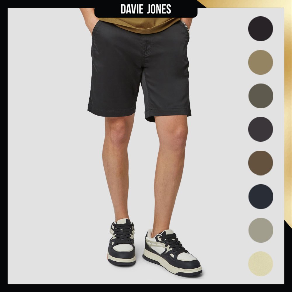 DAVIE JONES [BE FEARLESS] กางเกงชิโนขาสั้นผู้ชาย Slim Tapered Fit Chino Shorts สีดำ ทอง เขียว เทา น้ำตาล กรม กากี PL0001
