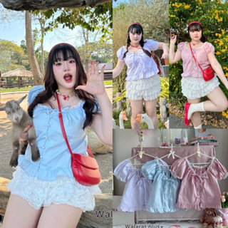 ✅เข้าเพิ่ม พร้อมส่งค่า/WP/ เสื้อแขนตุ๊กตา สาวอวบ แต่งลูกไม้ร…