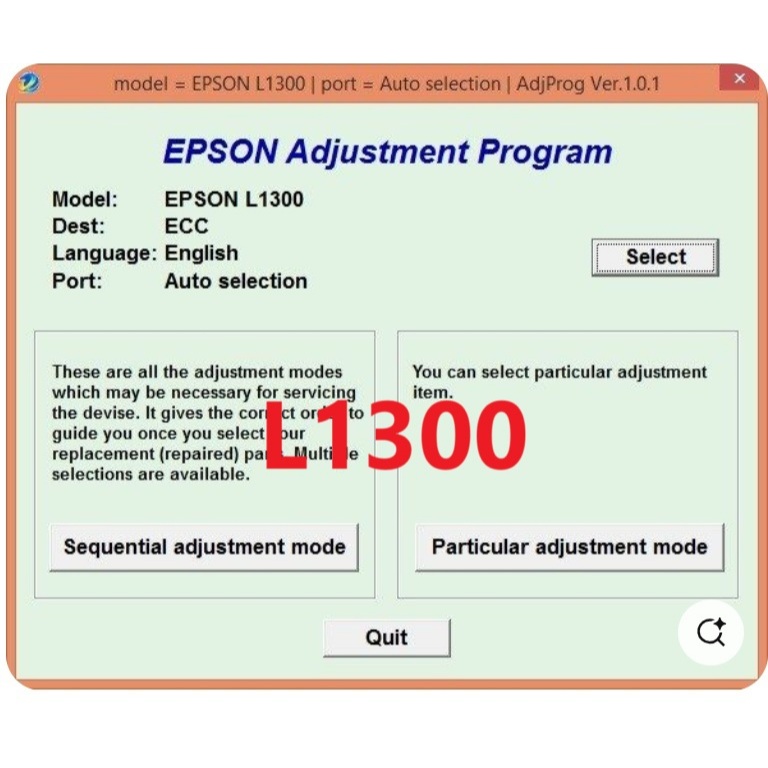 โปรแกรม L1300 Adjustment เครียร์ซับหมึกEPSON L1300