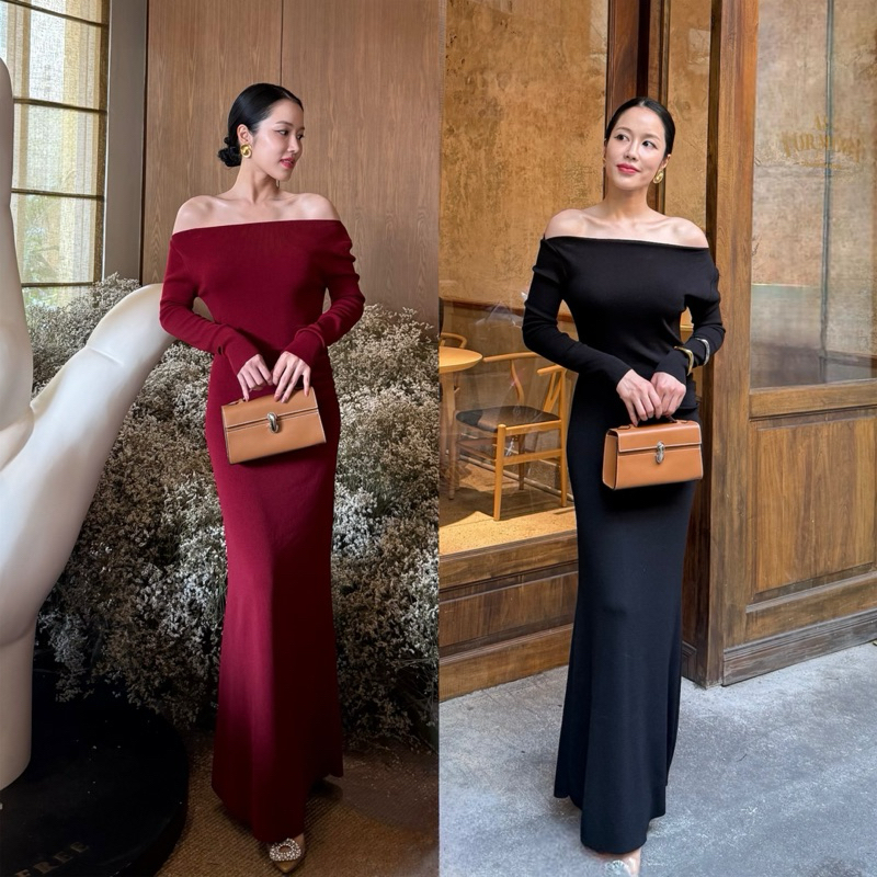LITAS : OLWEN DRESS เดรสยาว เดรสปาดไหล่เเขนยาว เดรสออกงาน