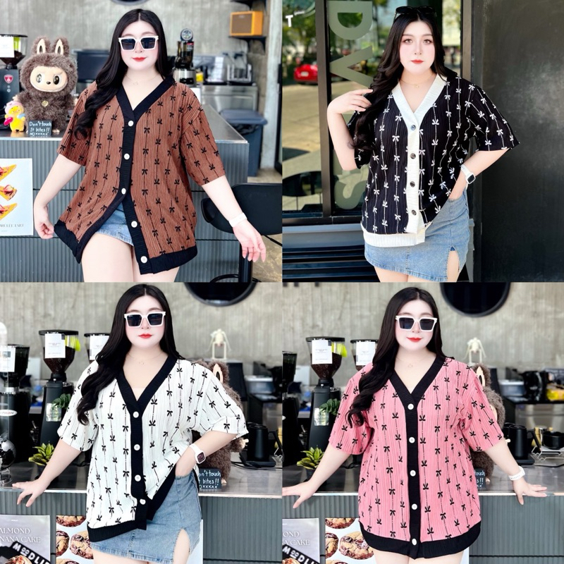 เสื้อสาวอวบอ้วนกระดุมหน้าลายโบว์อก54