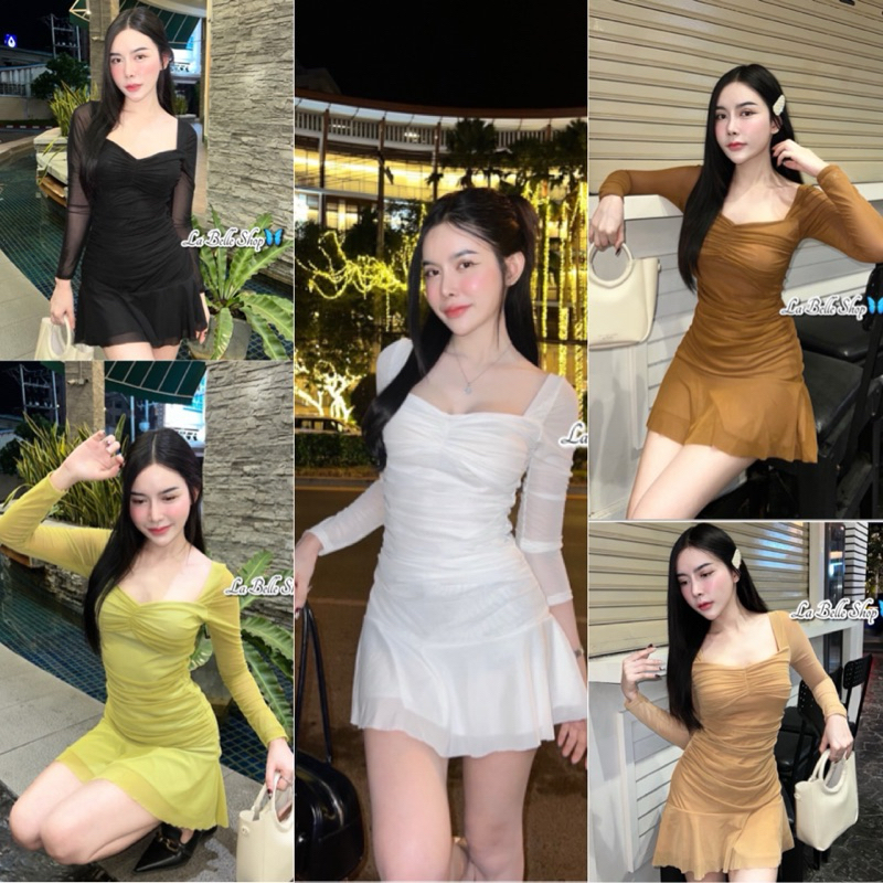 💕ShopBypuy💕เดรสซีทรูหย่นหน้าแขนยาวสวยแซ่บ🔥ขาวเข้า