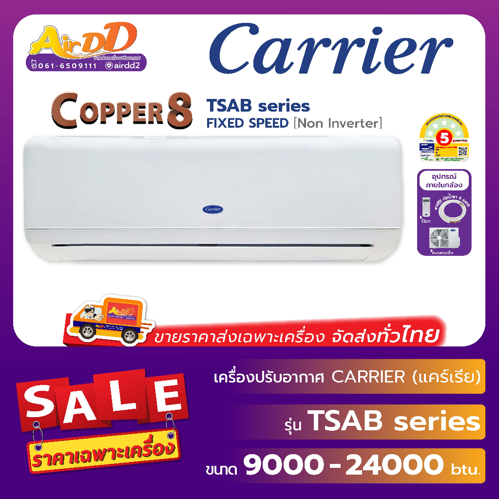 Carrier ( แอร์แคเรียร์ แบบติดผนัง ) รุ่น TSAB-Series : COPPER8 ( Non inverter )