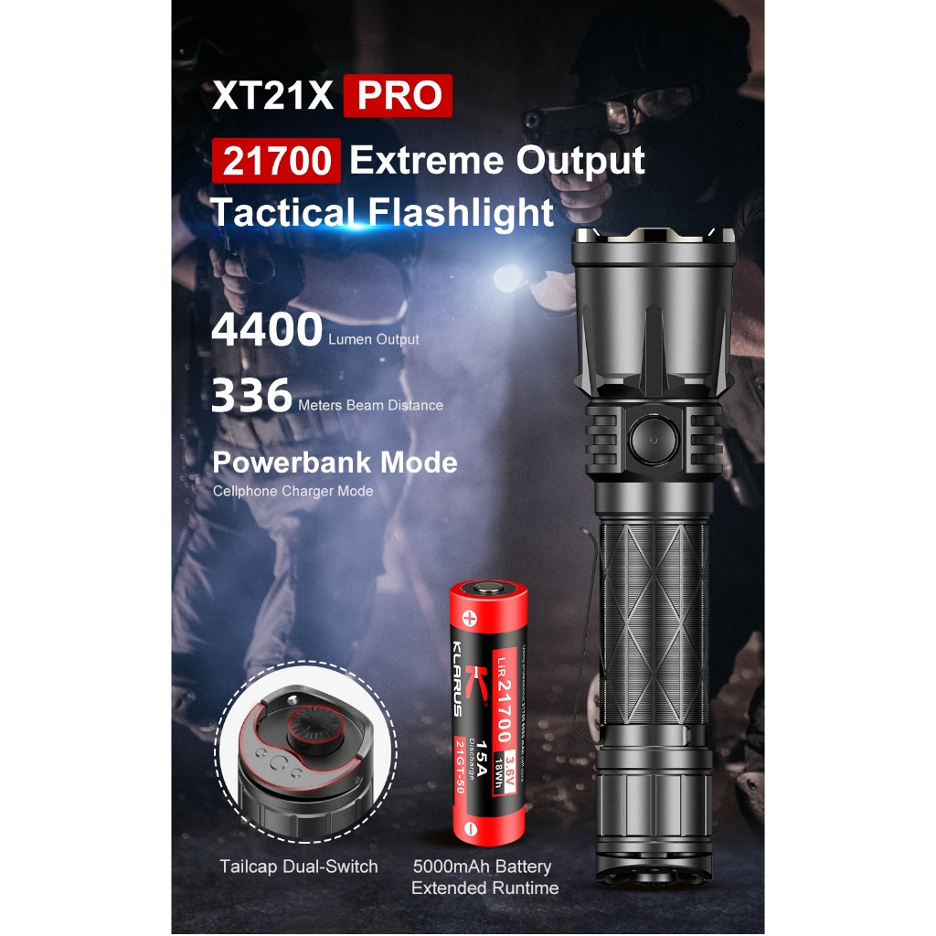 ไฟฉาย KLARUS XT21X PRO  สว่างสูง 4400 lm แบตจุสูง 5000 mAh ชาร์จอุปกรณ์ได้  Full SET