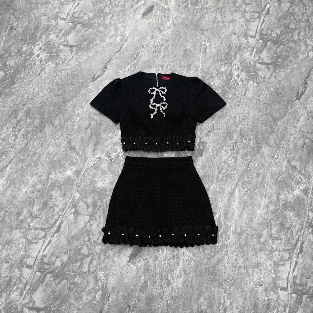 C345 BELLITA BRAND เซ็ทเสื้อกระโปรงแต่งโบว์เพชร ใส่เที่ยว ชุดทำงาน
