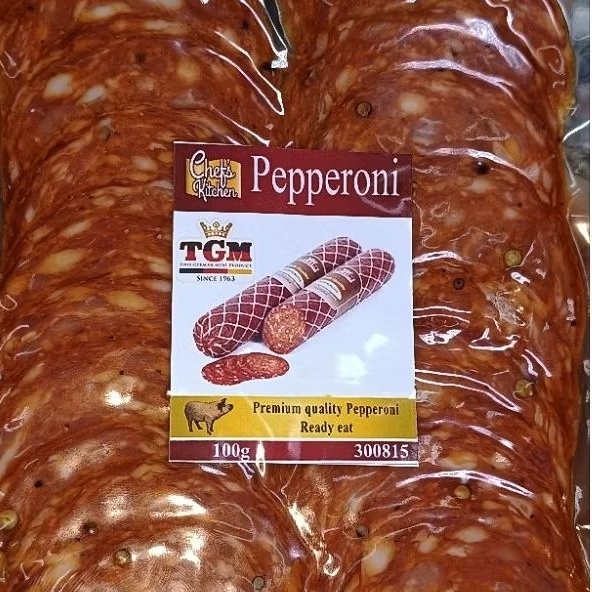 TGM Pepperoni Slices ( 1-1.5mm. ) 100g Pack  - (ทีจีเอ็ม) เปปเปอโรนี สไลด์บาง (1-1.5มล) ขนาด 100กรัม