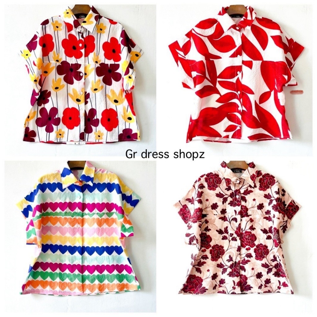 ป้าย I-Style เสื้อเชิ้ตแขนสั้นผ้าบับเบิ้ลพิมพ์ลาย