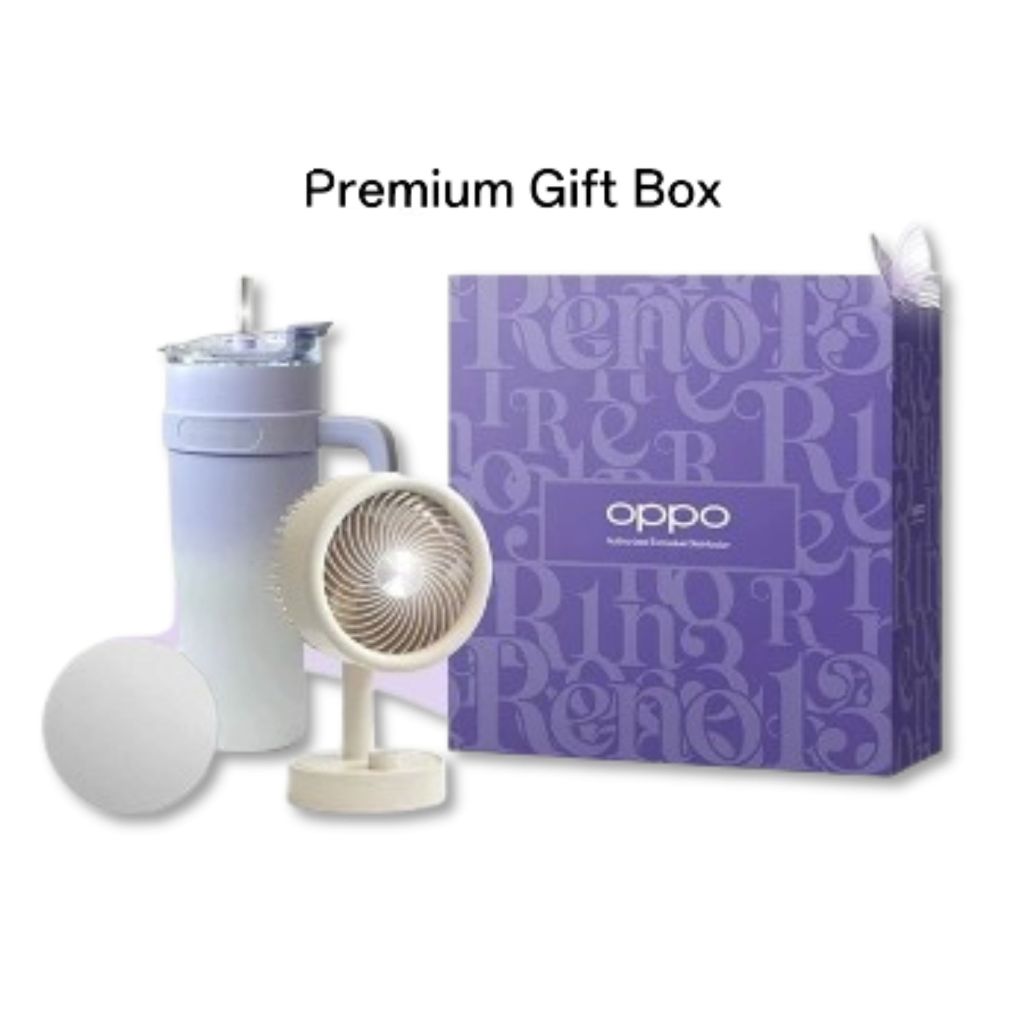 Gift Box  OPPO แก้วน้ำเก็บความเย็น+พร้อมพัดลมพกพา พร้อมกล่อง    (สินค้าสมนา เป็นของฝากงานสำคัญได้ )