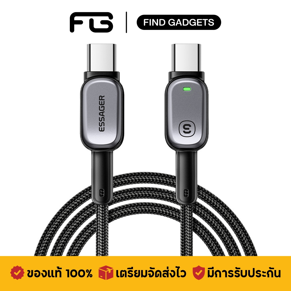 Essager PureZhen สายชาร์จ USB-C to USB-C 100W/5A สายไนลอนถัก ไฟแสดงสถานะ ชาร์จเร็ว สําหรับ โทรศัพท์มือถือ แท็บเล็ต