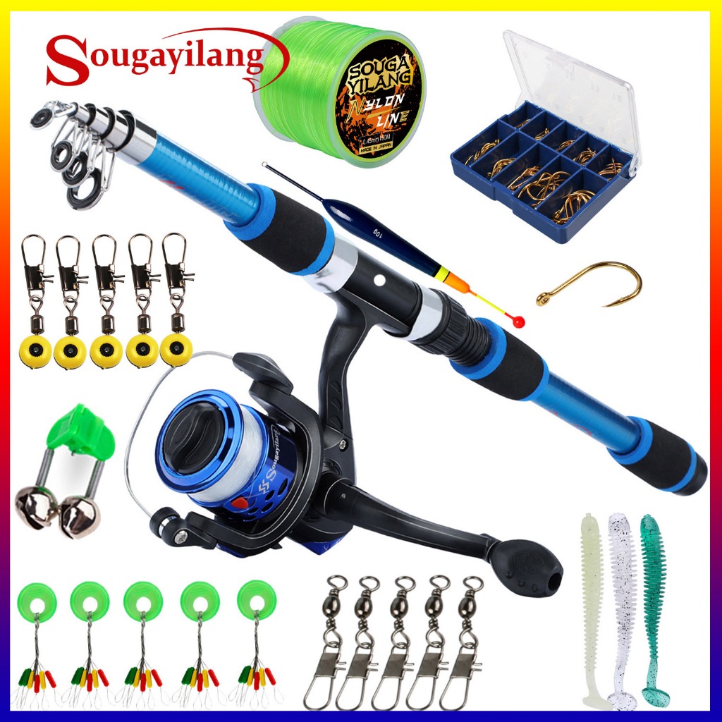 Sougayilang 1.8 ชุดคันเบ็ด เมตรพร้อมอุปกรณ์ตกปลาและคันเบ็ดแบบพกพาขนาด 1.8 เมตรขนาด 5.5:1 อัตราส่วนเกียร์รีลตกปลากับสาย