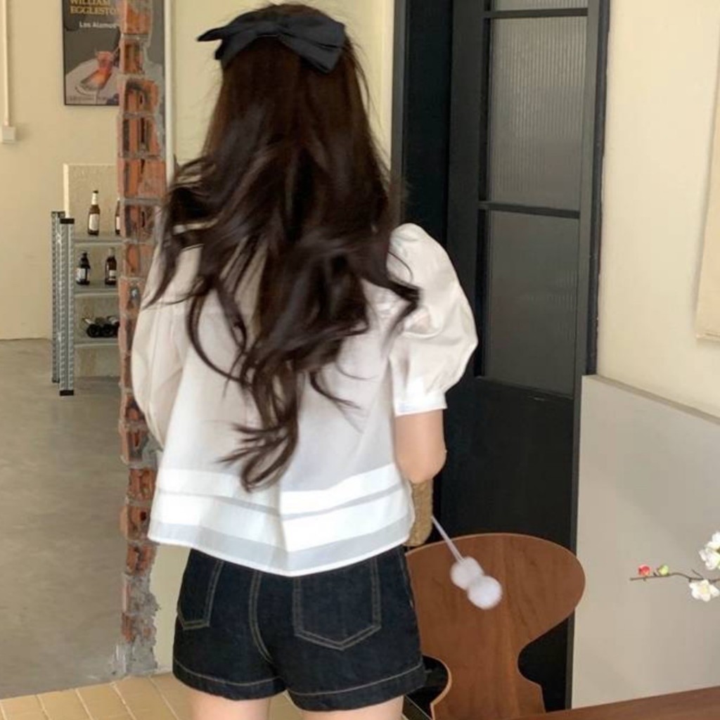 💖F22💖 เสื้อครอปเอวลอยเเขนตุ๊กตาสาวอวบ อก 60 นิ้ว++ แต่งชายน่ารัก ผ้าสวยทิ้งตัว สาวอวบใส่ทำงาน ใส่เที่ยวได้หลายโอกาส - รูปที่ 6