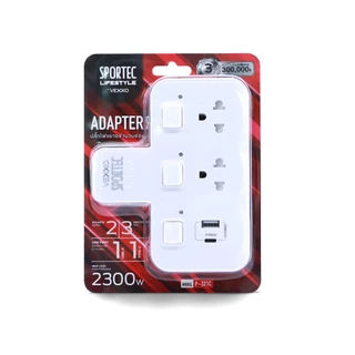 VEXXO ปลั๊กขยายช่อง วัสดุไม่ลามไฟ จำนวนช่อง : 2 ช่องเสียบ 3 สวิตช์ 1 USB + 1 Type-C (รองรับไฟ 2300W)
