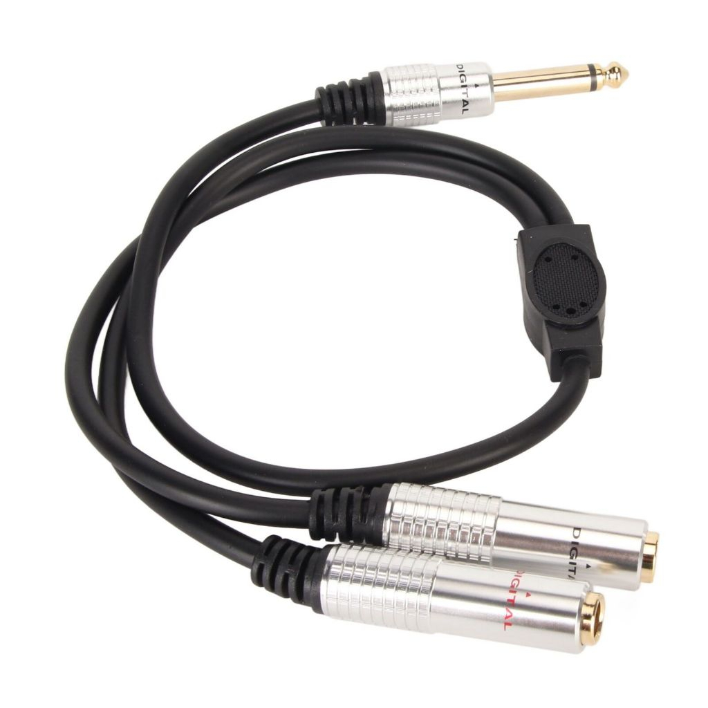 6.35mm Splitter Y Cable Stereo 6.35mm Mono Male Plug To Dual 6.35mm Female Jack (55ซม.)