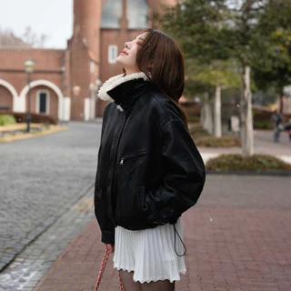 FLASHMARBLE - LEONIE JACKET หนังวีแกนพรีเมี่ยม นุ่ม กลิ่นไม่ฉุน ใส่ได้ถึง 0 องศา ติดลบต้นๆ รบกวนดูขนาดสินค้าใต้โพส