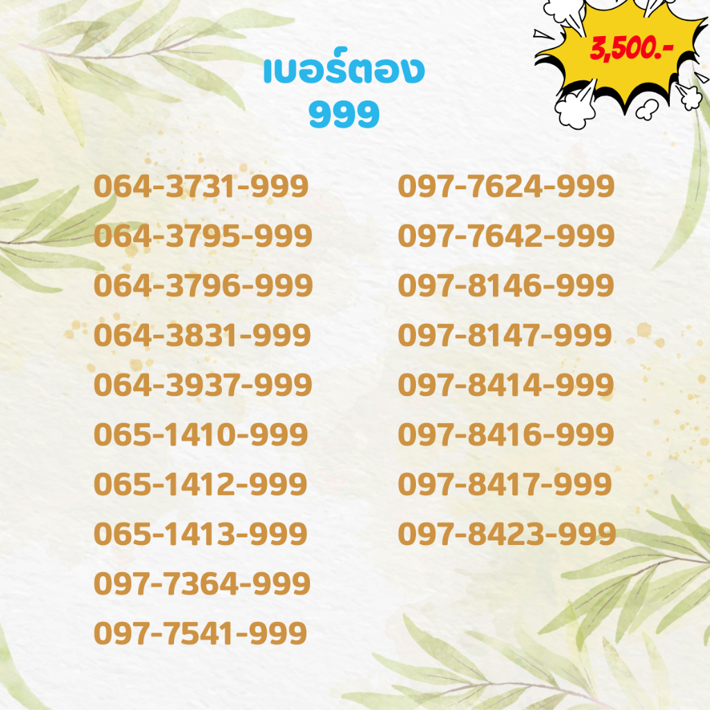 เบอร์ตอง 999 เบอร์เรียง เบอร์สวย เบอร์จำง่าย เบอร์มงคล