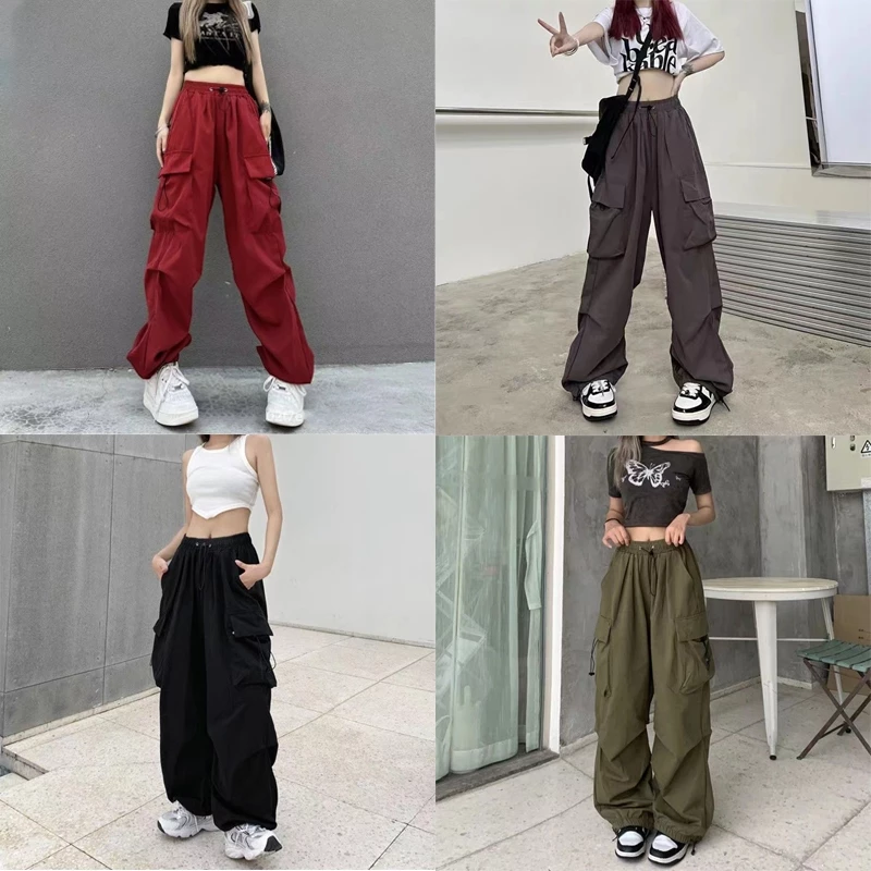 S-8XL กางเกงคาร์โก้สไตล์เกาหลี เอวปรับได้ กางเกงขากว้างทรงหลวม Clothing Pants เสื้อผ้า, Women