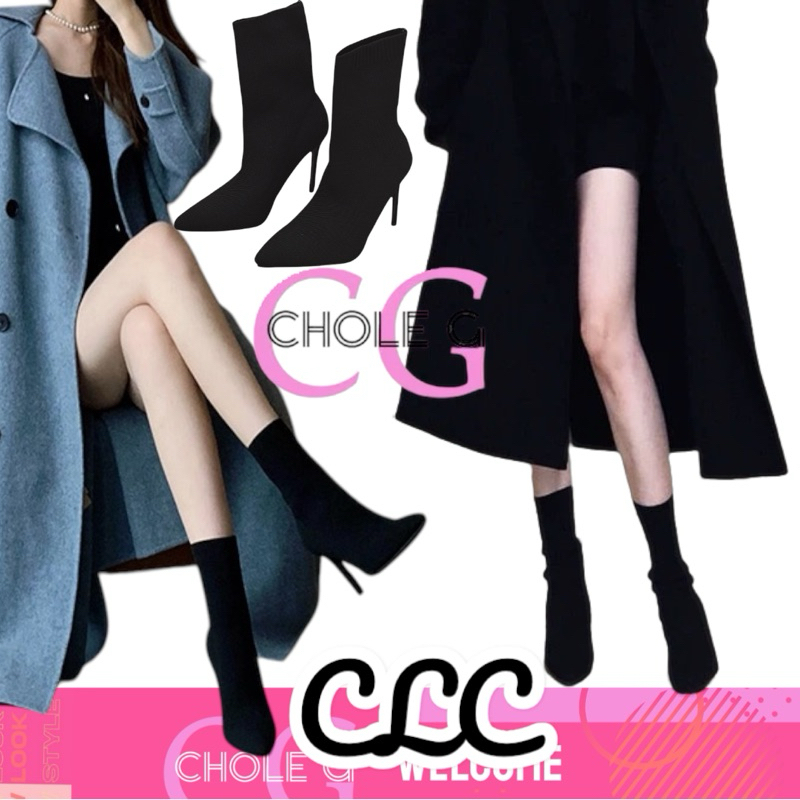Chole G : CLC Sock Heel  boots ไซส์37-42 รองเท้าบูทหุ้ม รุ่นฮิตที่ดาราชอบใส่ ส้นเข็ม 10 cm ขาเรียวสุดๆ(SH0197)