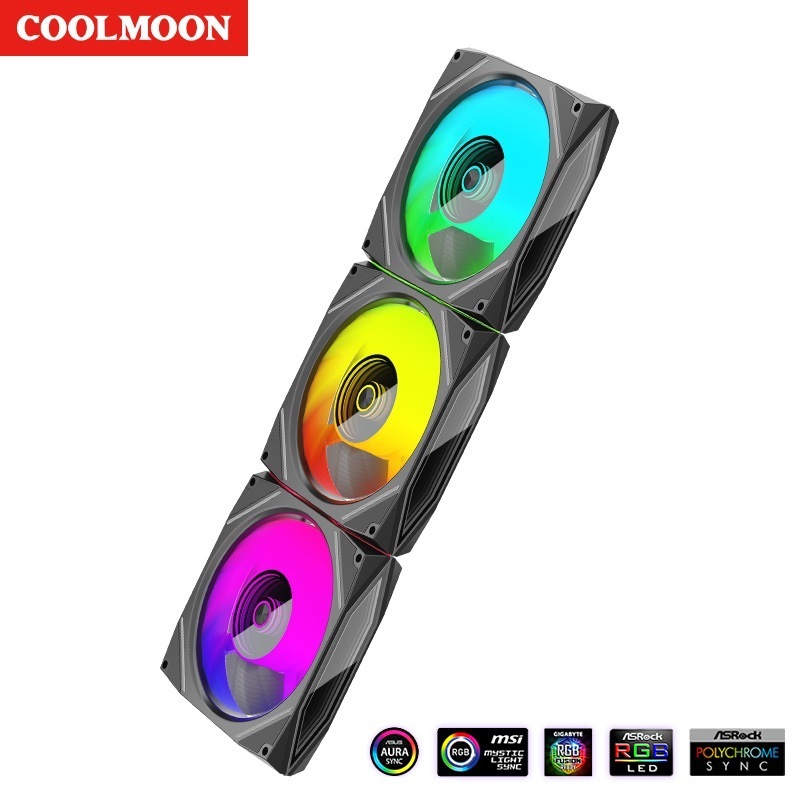 พัดลมเคส Coolmoon LY120 ARGB 3pin 5V+4pin PWM 120mm. 1800RPM