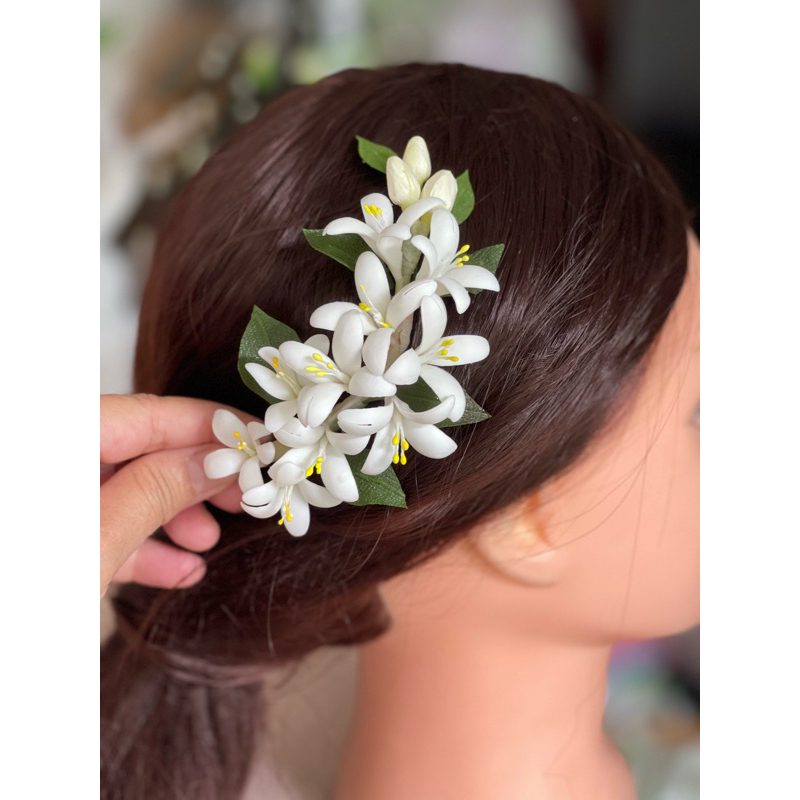 ช่อดอกปีบดินปั้นติดผม ประดับใบ มีห่วงร้อยกิ้ปติดผมได้