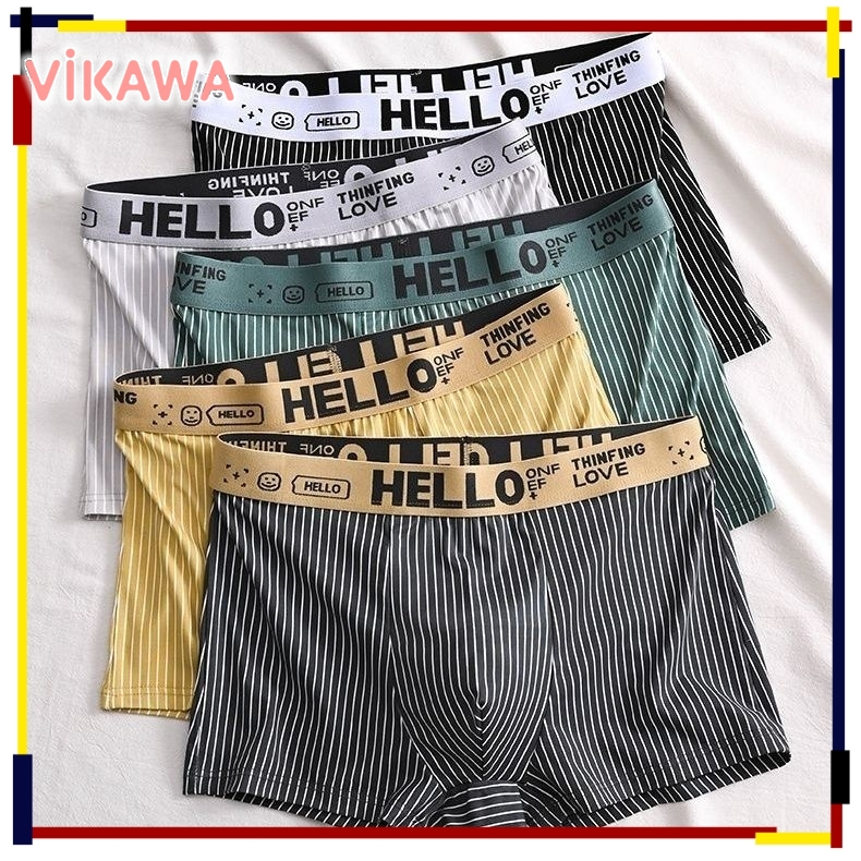 กางเกงในผู้ชาย HELLO boxer ผู้ชาย ลายทาง ตัวอักษร สวมใส่สบาย ราคาถูก ทนทาน ไซซ์ใหญ่ กางเกงในผู้ชาย