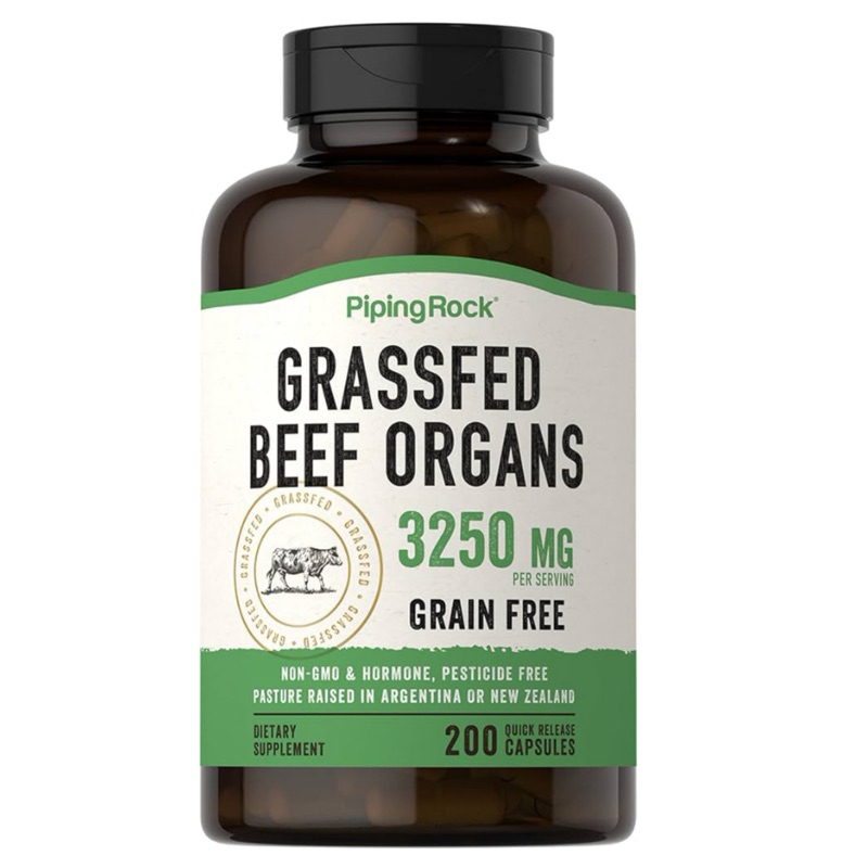 [ PIPINGROCK ]❇️GRASSFED BEEF ORGANS 3250 MG ( วิตามิน & แร่ธาตุจากเครื่องในวัว )( 200 แคปซูล💊 )