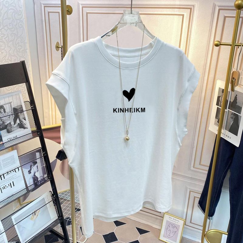 เสื้อแขนกุดลําลองทรงหลวม oversize เสื้อผ้าสาวอวบมินิมอลสไตล์เกาหลี เสื้อยืดสวยๆผู้หญิงแฟชั่นฤดูร้อนใหม่พิมพ์ลายกําลังฮิต