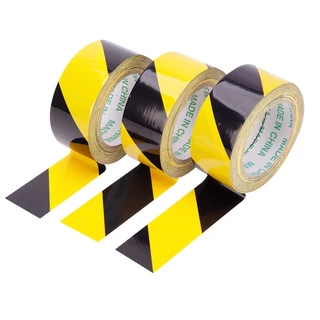 FlyBuy-เทปเตือน เทปตีเส้น เทปกาวตีเส้นพื้น เทปกั้นเขต กันน้ำ มีกาวในตัว สีเหลือง สีเหลืองดำ สติ๊กเกอร์