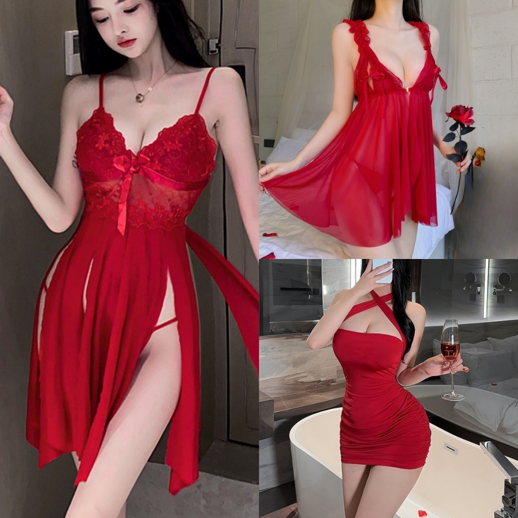 Sexy Charm❤️❤️ สีแดง ชุดยูนิฟอร์ม ชุดนอน sexy lingerie ชุดจีน ลูกไม้ ซีทรู คอวีลึก สิ่งล่อใจ ส่งไวจากไทย - รูปที่ 2