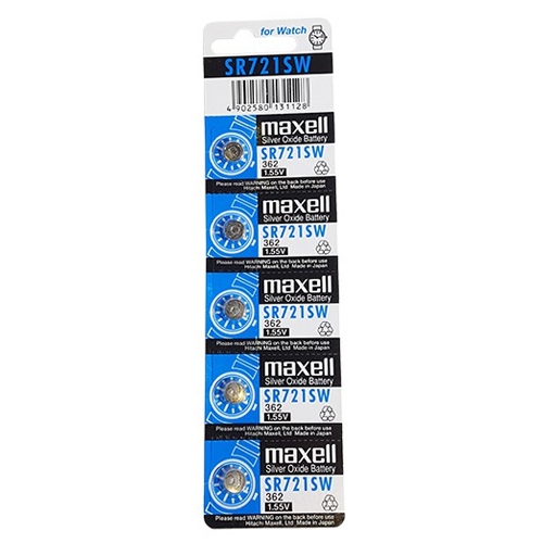 ถ่านกระดุม Maxell SR721SW/ 362 / 1.55V. อย่างดี จำหน่ายยกแผง (1แผง มี 5เม็ด)