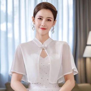 ผ้าคลุมไหล่ผ้าชีฟองทรงสั้นประดับเพชรสำหรับผู้หญิง