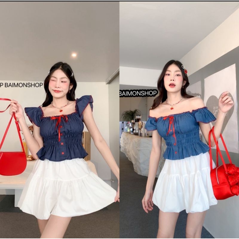 💰MahahengCloset 💰เสื้อยีนส์แขนระบาย แต่งกระดุมแดงเพิ่มความเก๋ ใส่สบาย ใส่แล้วมั่นใจทุกลุค💕