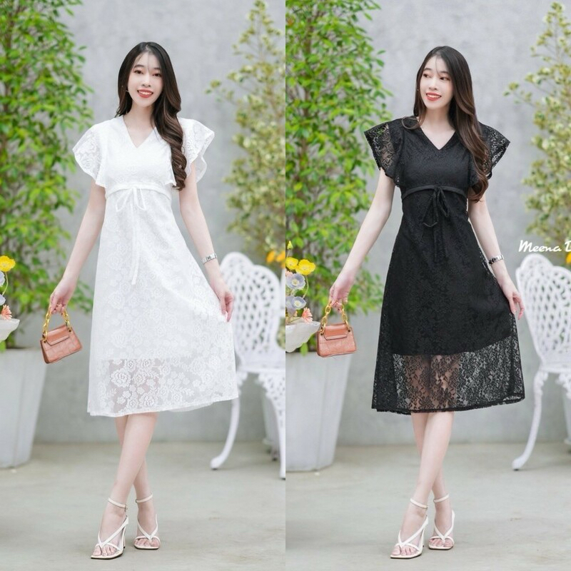 ชุดทำบุญ งานบุญ งานบวช เดรสยาว ชุดลูกไม้ ชุดสีขาว  เดรสลูกไม้ เสื้อผ้าแฟชั่น 9849 30425