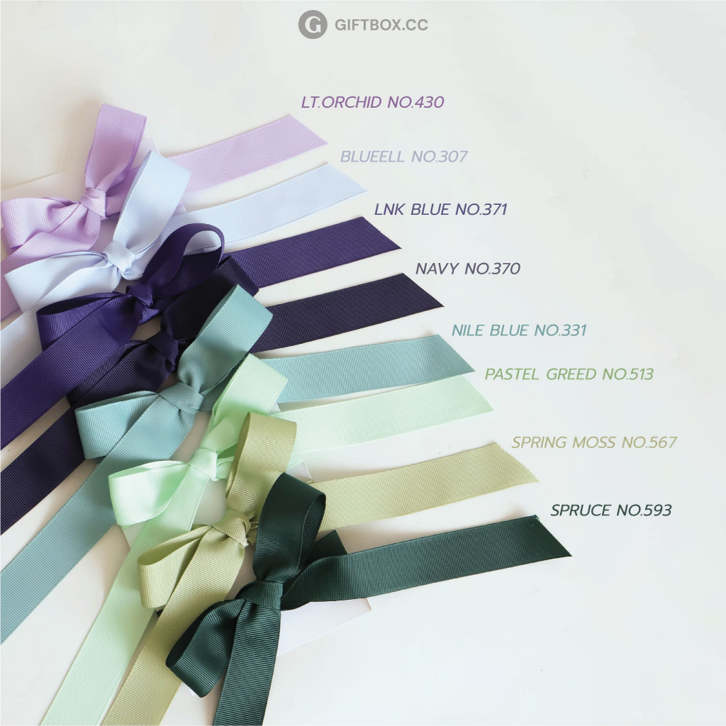 Ribbon - ริบบิ้นเนื้อผ้ากรอสเกรน ความกว้าง ขนาด 2.5 cm. ความยาว 3 เมตร ลายเส้นทอฟูก ริบบิ้นทำโบว์ ริบบิ้นผ้ากรอสเกรน