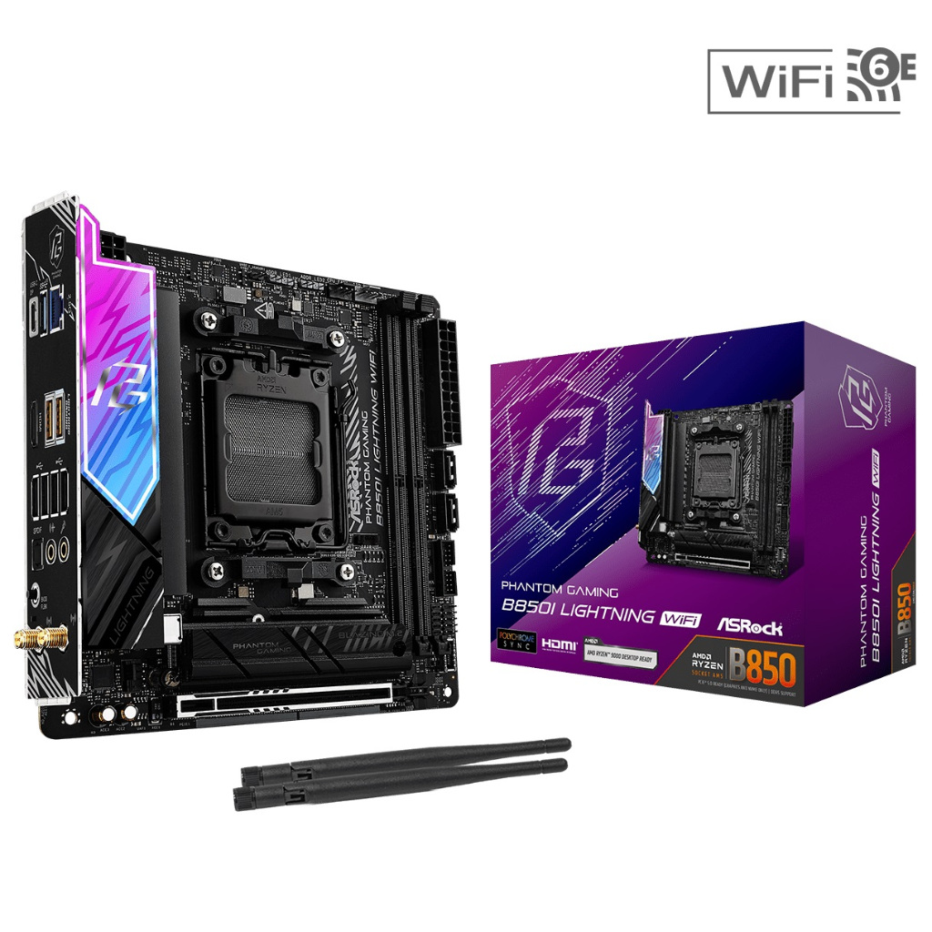 ASRock PHANTOM GAMING B850I Lightning WiFi AMD AM5 ITX Motherboard (เมนบอร์ด)