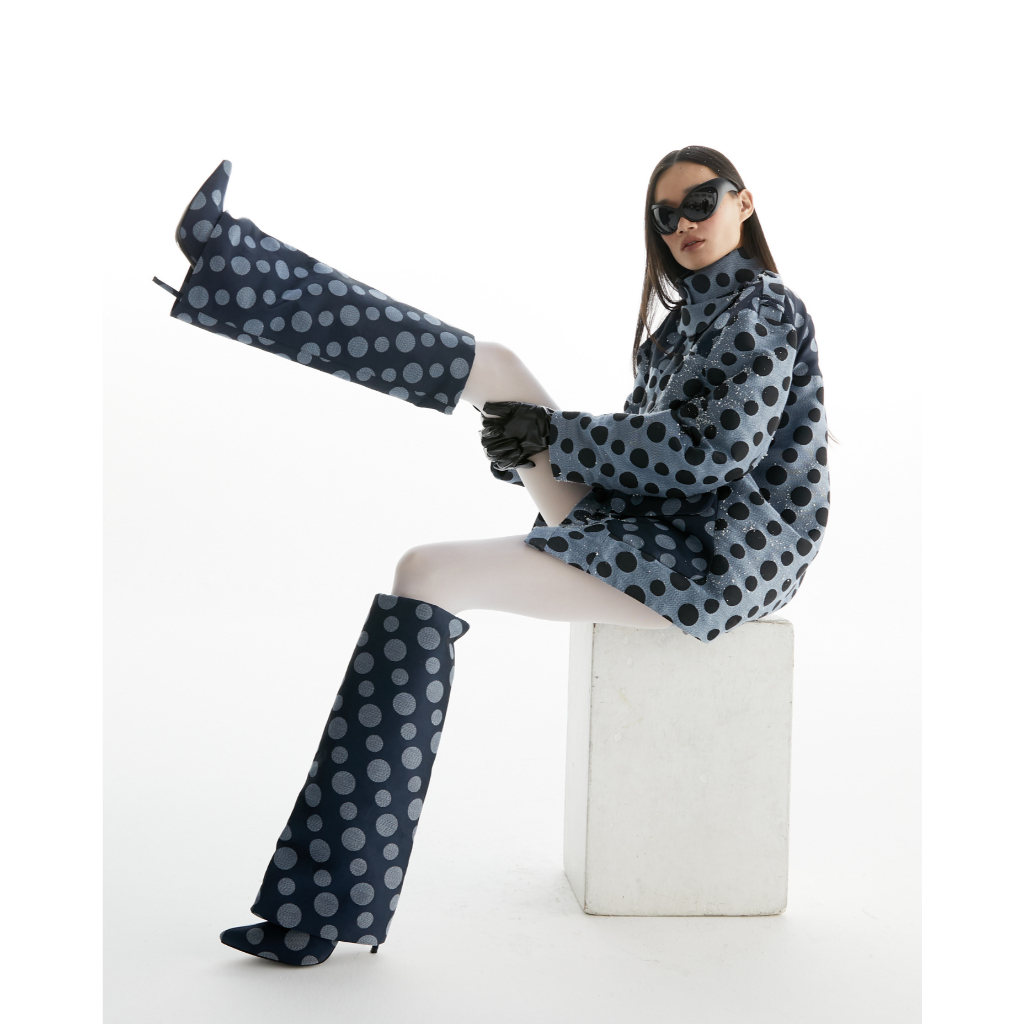 The SRT X14 (TJK244) Snowdot Oversized Jacket -  แจ็คเก็ตโอเวอร์ไซส์  ลายจุด คอตั้ง